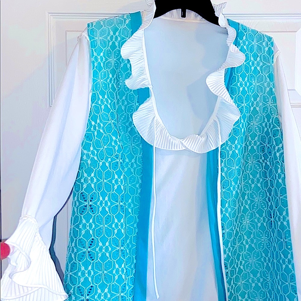 Vintage Ruffle Blouse + Baby Blue Vest
